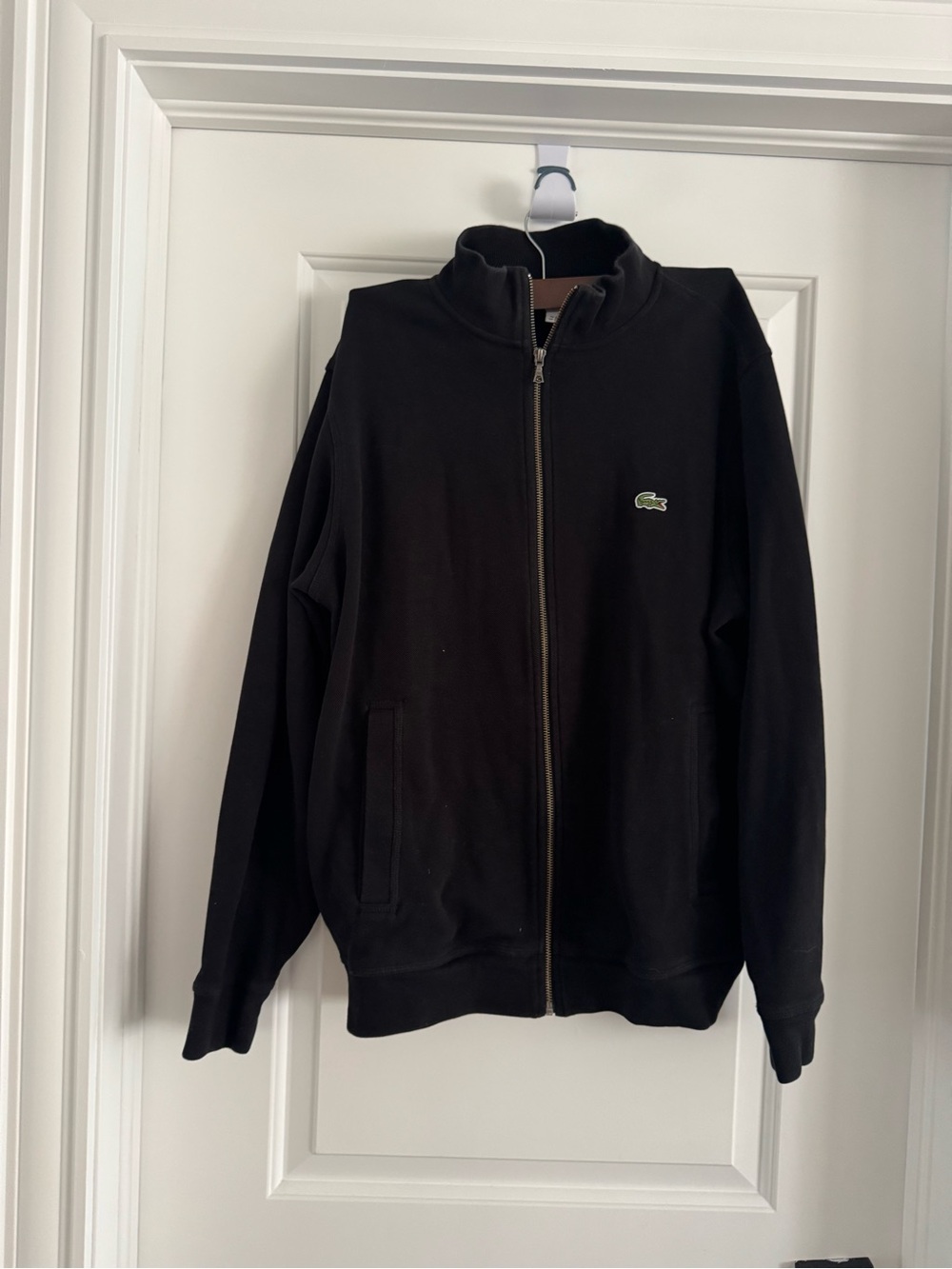 Lacoste Black Full-Zip Casual Jacket with Green Crocodile Logo